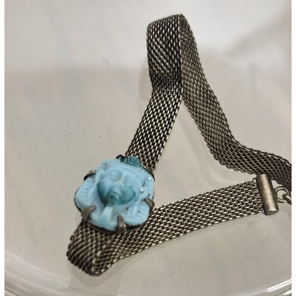 Antique Foster & Bailey Sterling Mesh Egyptian Revival BRACELET w/Neiger Glass - Picture 6 of 6